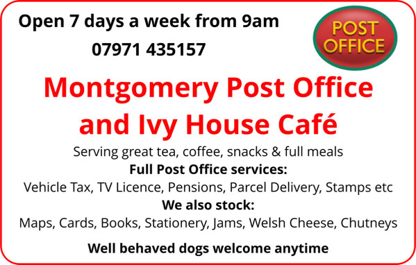 advert for Montgomery Post Office and Ivy House Café